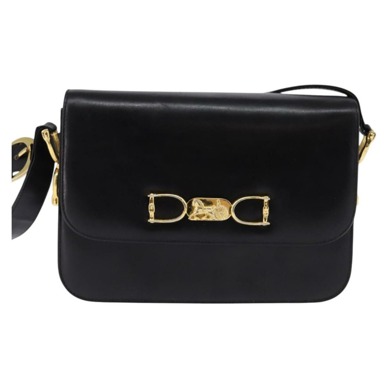 【日本直送】CELINE 馬車肩背包 皮革 黑金 正品 142650-12