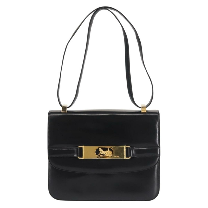 【日本直送】CELINE 馬車肩背包 皮革 黑金 正品 142651-12