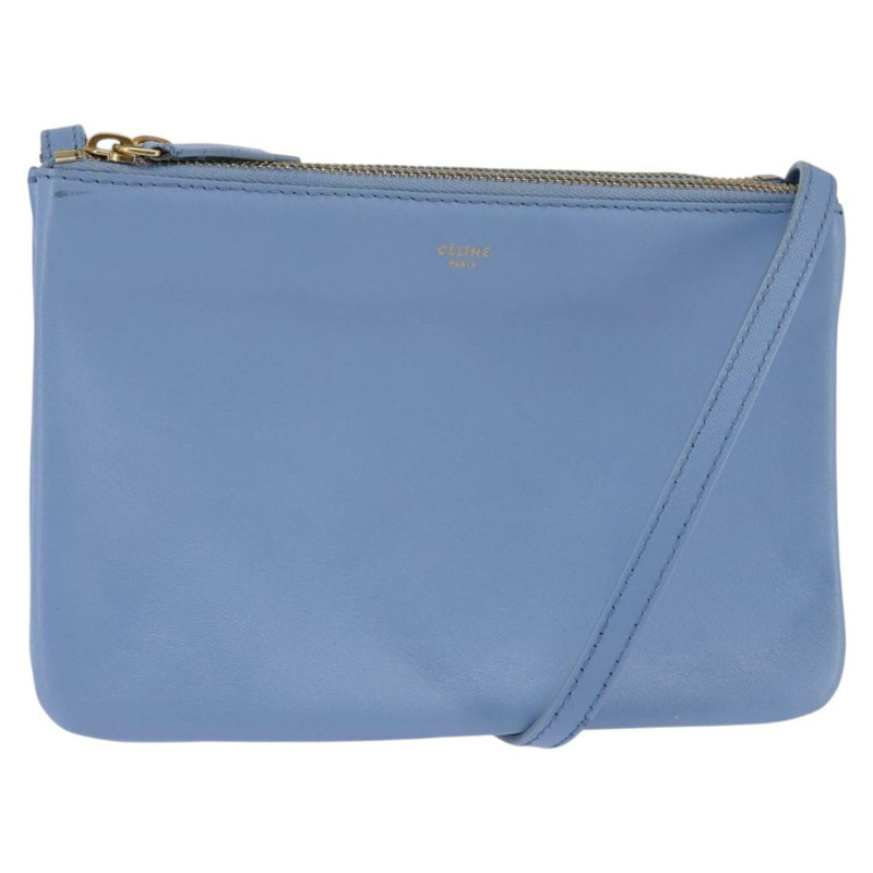 【日本直送】CELINE Trio 肩背包 皮革 淺藍色 金色 正品 BA5615-0