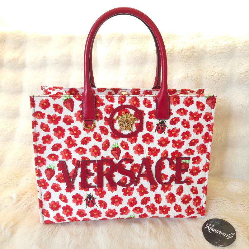 Versace La Medusa 花朵草莓手提拖特包-0
