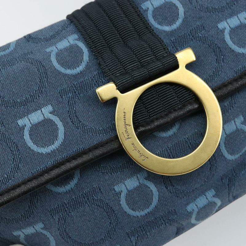 【日本直送】Salvatore Ferragamo Gancini 單肩包 帆布 海軍藍 金色 正品 BA5868-16