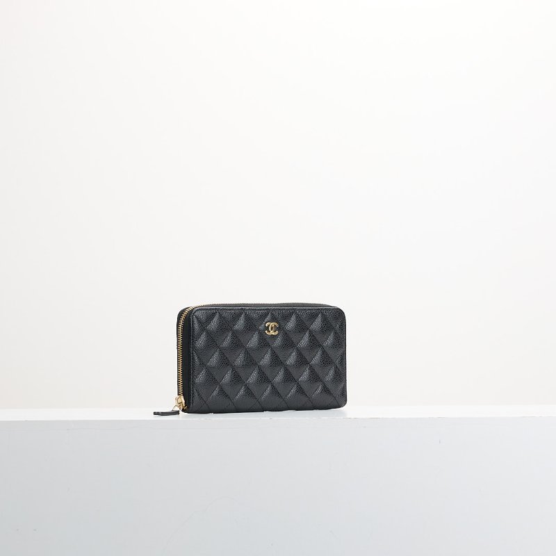 二手Chanel 拉鍊長夾/黑金牛-1