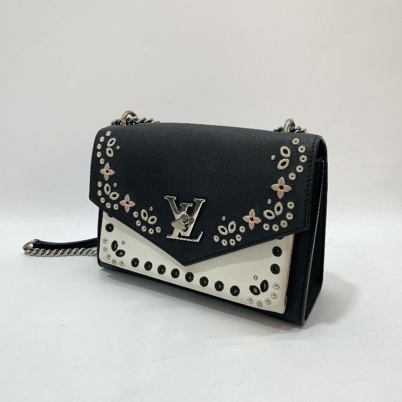 LV黑色牛皮銀轉釦刺繡花側背包 M53954-4