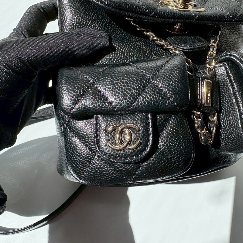 Chanel 淡金鍊黑荔枝皮小號後背包 Duma-4