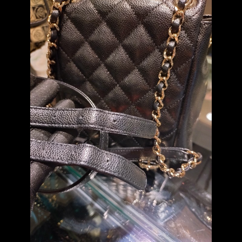 Chanel 淡金鍊黑荔枝皮小號後背包 Duma-32