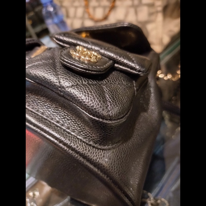 Chanel 淡金鍊黑荔枝皮小號後背包 Duma-34