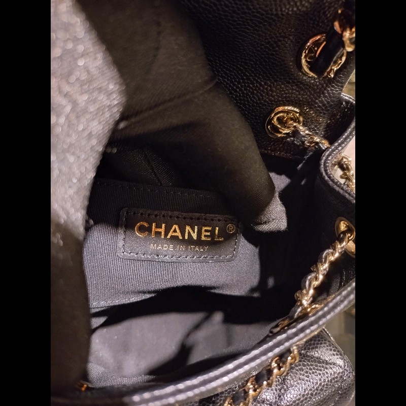 Chanel 淡金鍊黑荔枝皮小號後背包 Duma-35