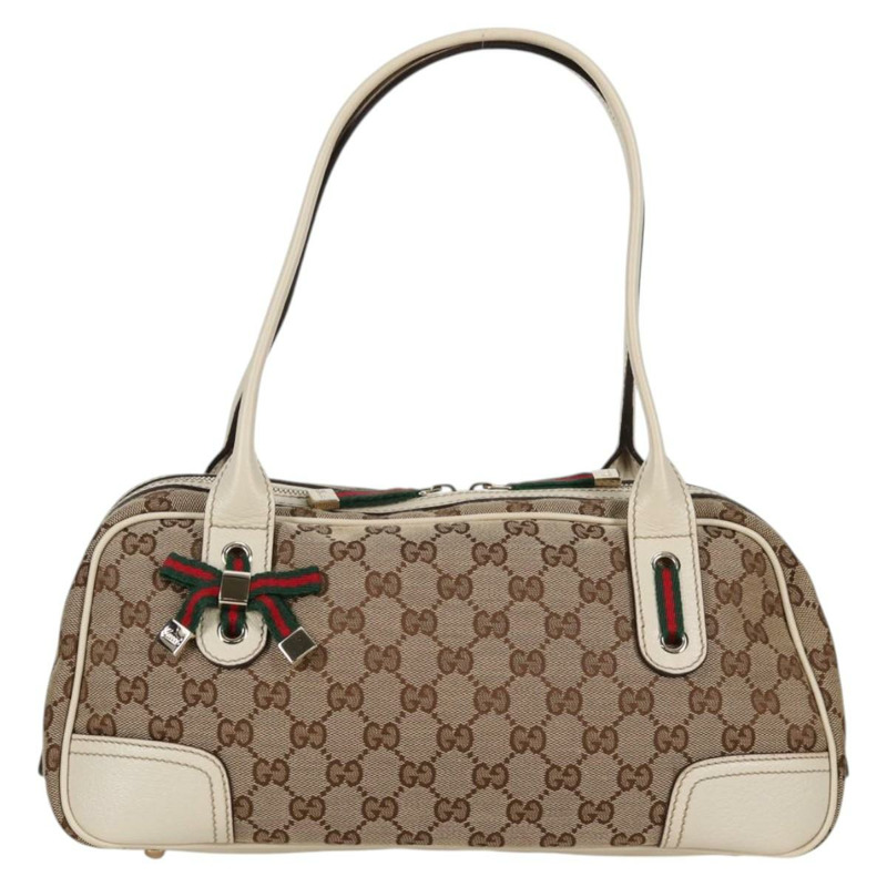【日本直送】GUCCI 漂亮 GG 帆布織帶雪莉線手提包 米紅色 161720 正品 yk19404V-12