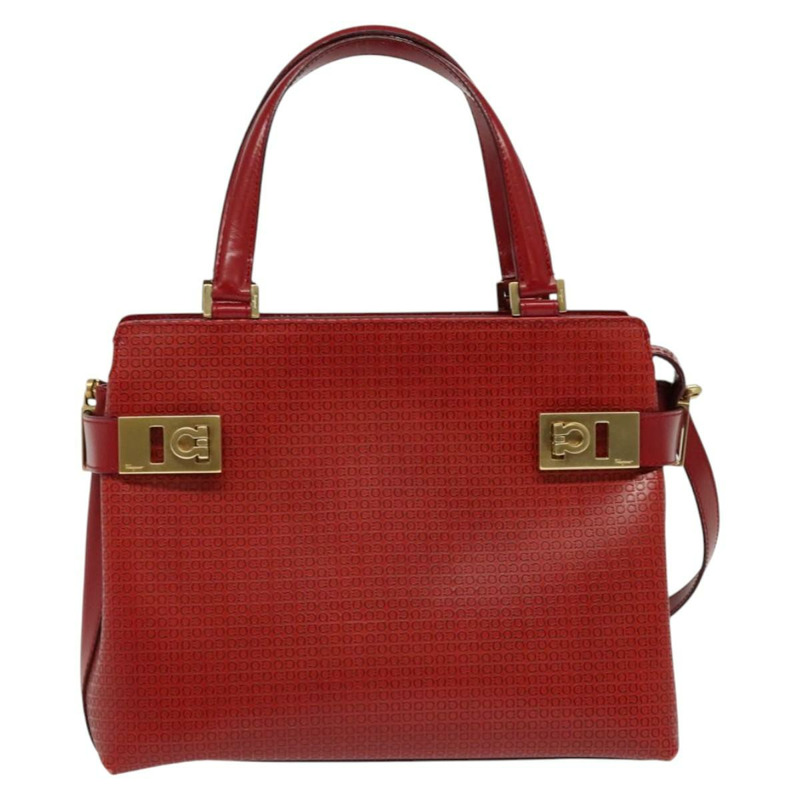 【日本直送】Salvatore Ferragamo Gancini 手提包 皮革 2 向 紅金 正品 141492-12