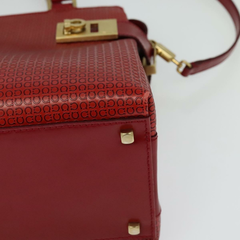 【日本直送】Salvatore Ferragamo Gancini 手提包 皮革 2 向 紅金 正品 141492-15