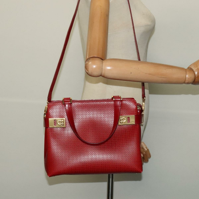 【日本直送】Salvatore Ferragamo Gancini 手提包 皮革 2 向 紅金 正品 141492-21