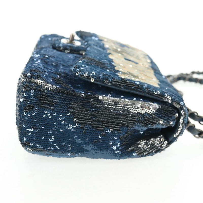【日本直送】香奈兒單肩包亮片藍色銀色 CC 正品 138088M-3