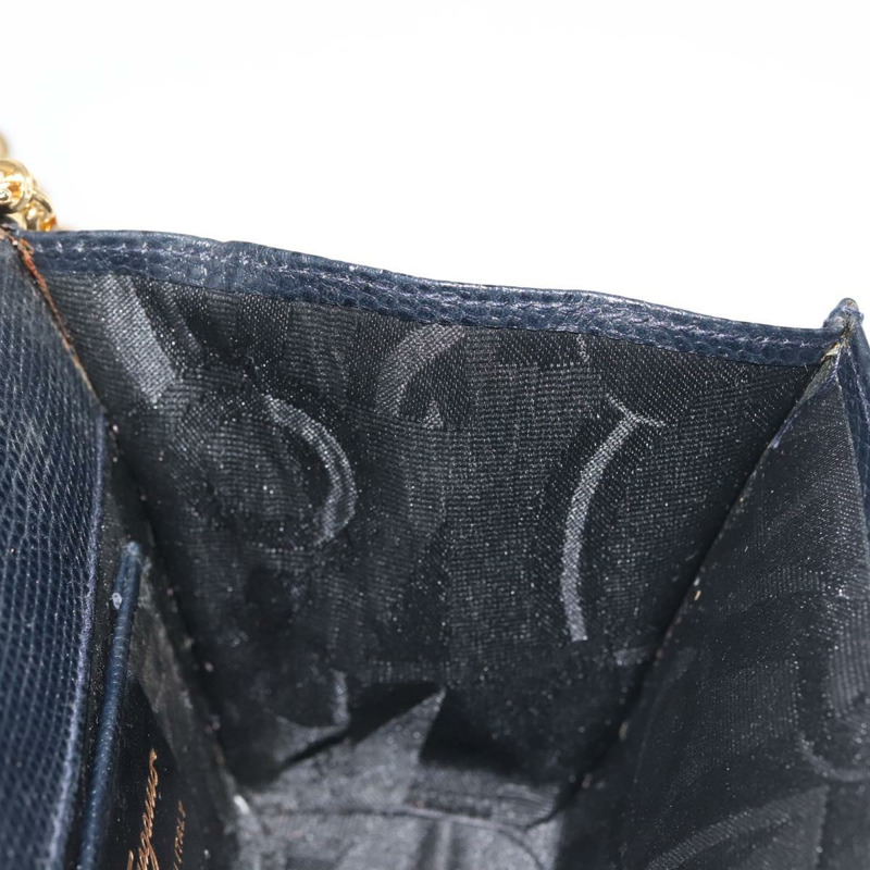 【日本直送】Salvatore Ferragamo 鏈條單肩包 皮革 黑金 正品 135348-17