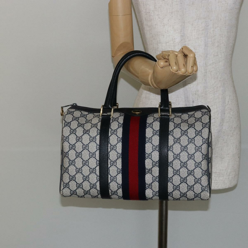 【日本直送】GUCCI GG Supreme 雪莉線波士頓包 PVC 海軍藍金紅色 40 3842 正品 BA5638-22