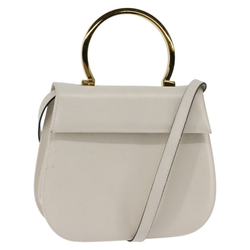 【日本直送】Salvatore Ferragamo 手提包 皮革 2 使用 白金色 正品 BA5896-0