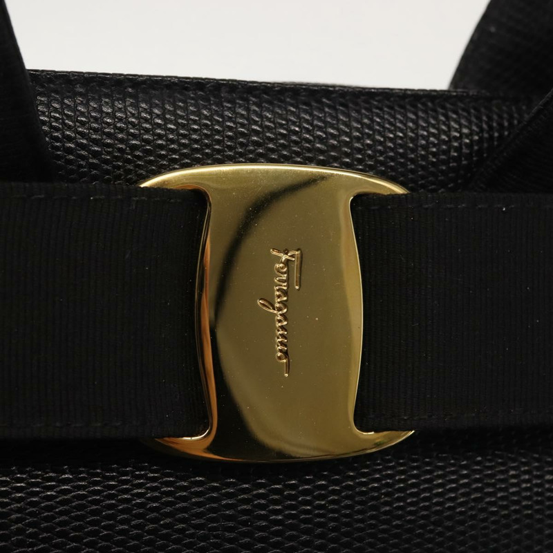 【日本直送】Salvatore Ferragamo Vala 手提包壓花皮革黑金色正品 BA5845-9