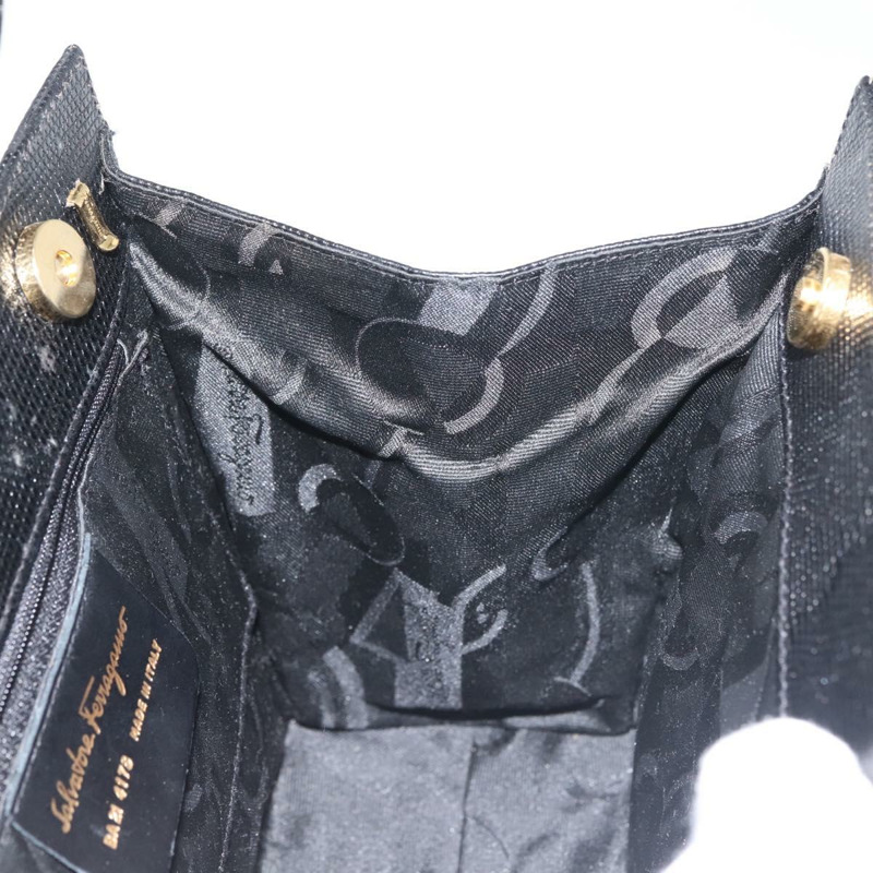 【日本直送】Salvatore Ferragamo Vala 手提包壓花皮革黑金色正品 BA5845-16