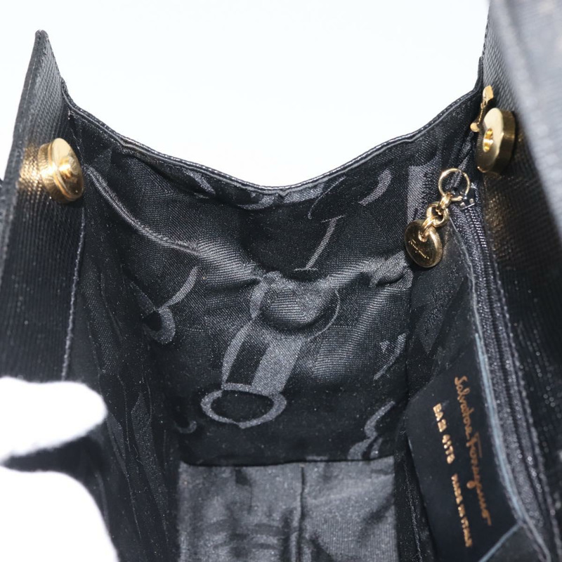 【日本直送】Salvatore Ferragamo Vala 手提包壓花皮革黑金色正品 BA5845-17