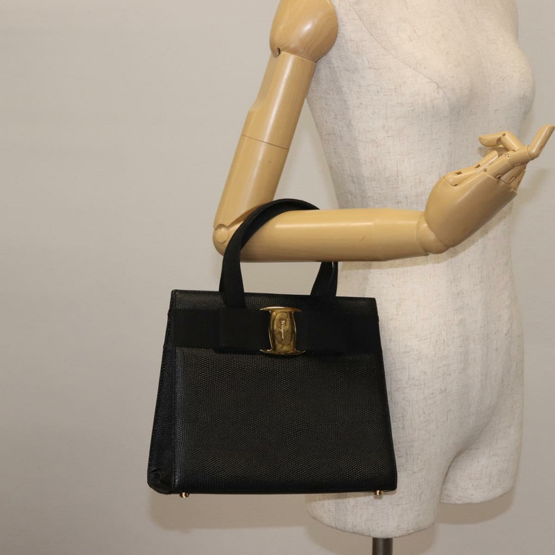 【日本直送】Salvatore Ferragamo Vala 手提包壓花皮革黑金色正品 BA5845-19