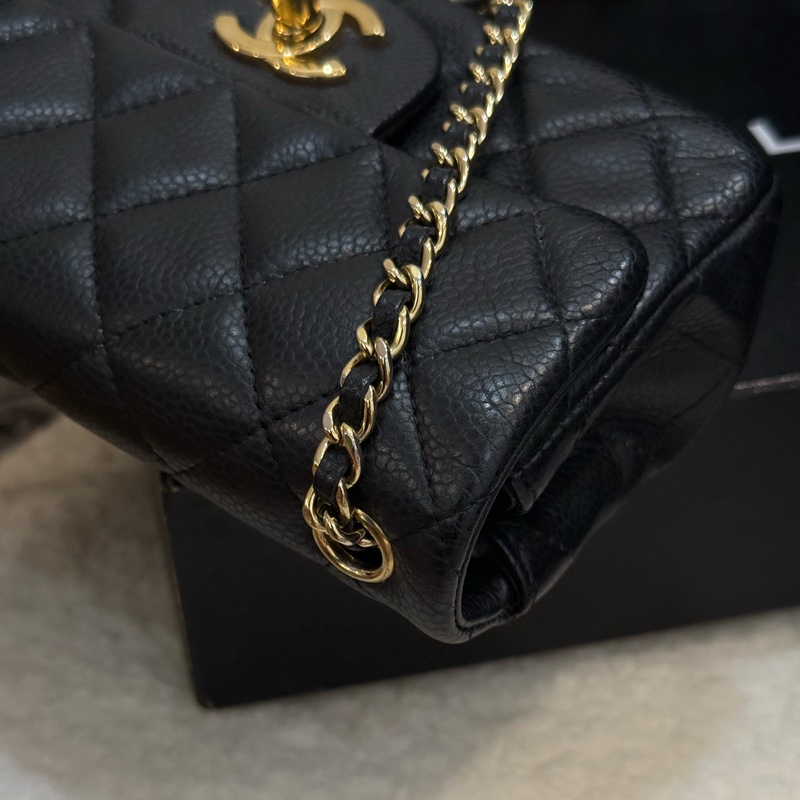 (稀有釋出)Chanel coco17 extra mini 黑金荔枝皮-8