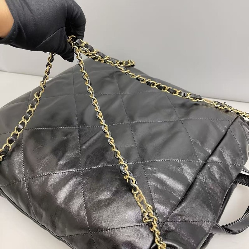 Chanel香奈兒 22bag 黑金全皮手提包 後背包-6