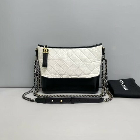 Chanel香奈兒 黑白拼色全皮中號流浪包 肩背包