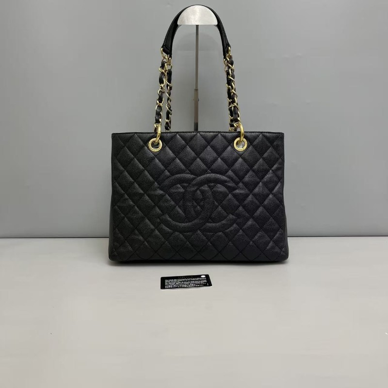 Chanel香奈兒 黑金牛皮荔枝紋gst 肩背包 托特包-0