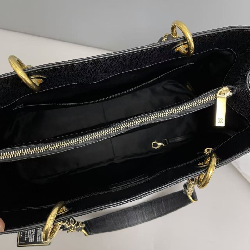 Chanel香奈兒 黑金牛皮荔枝紋gst 肩背包 托特包-8