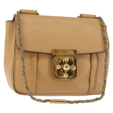 Chloe 鏈條 Elsie 單肩包 皮革 米色 金色 正品 BA6084