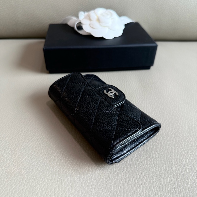 「M.Y精品」 Chanel 小香 卡包 零錢包 晶片款 荔枝皮 黑銀-5