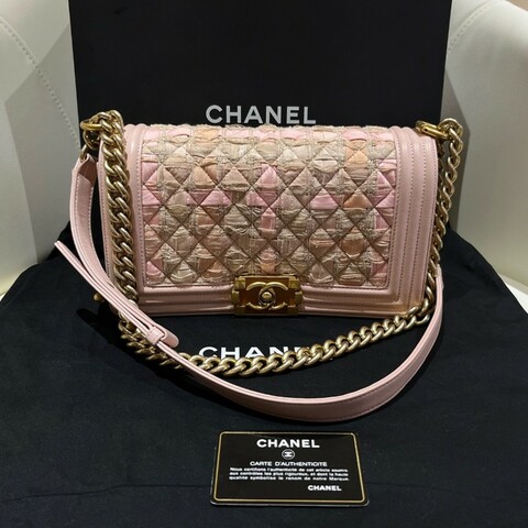 Chanel leboy中號 金扣 皺褶漸變粉 淡粉色 金扣 限量款 17C 肩背包斜背包