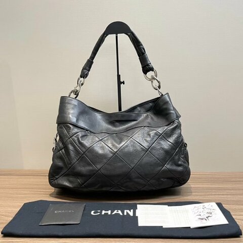 CHANEL 黑銀中古腋下機場包40*26*9 98新配件塵袋