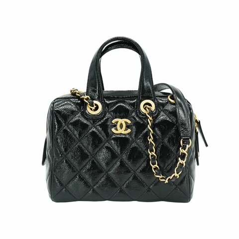 Chanel Metiers d'art  皺紋小牛漆皮金釦二用保齡球包-小(AS5578-黑)