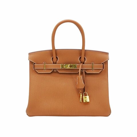 Hermes 展示品 Birkin 30 Togo牛皮金釦手提包(棕Gold)
