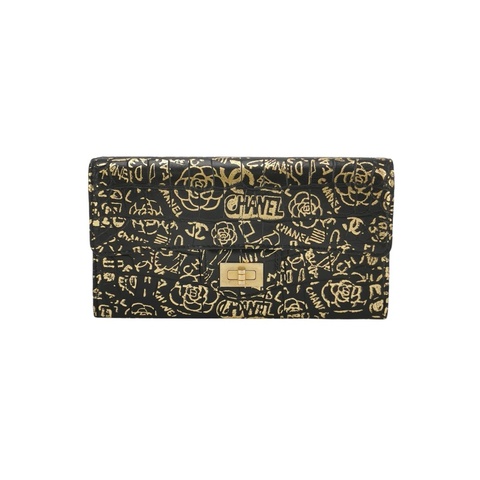 Chanel 2.55 Bag牛皮拼色字母logo山茶花印花矩形旋扣長銀包