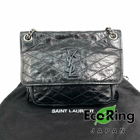 △ Saint Laurent 聖羅蘭 Black Crinkled Calfskin Niki Chain Shoulder Bag 黑色鄒紋小牛皮鎖鏈肩背袋 - 257018876