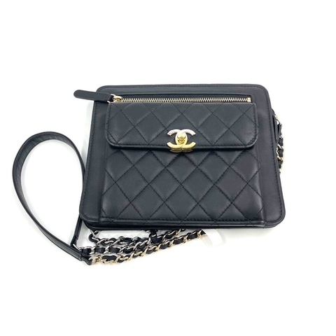 Chanel香奈兒黑色羊皮鴛鴦扣鏈條包 肩背包 斜背包 27開