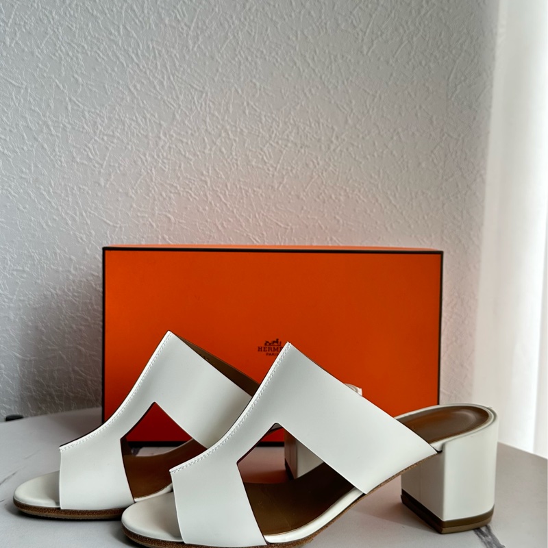 愛馬仕白色h粗跟拖鞋 氣質好看 還貼底-2