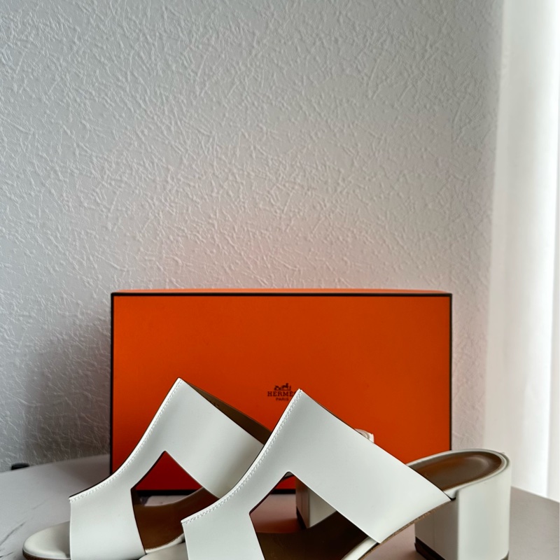 愛馬仕白色h粗跟拖鞋 氣質好看 還貼底-3