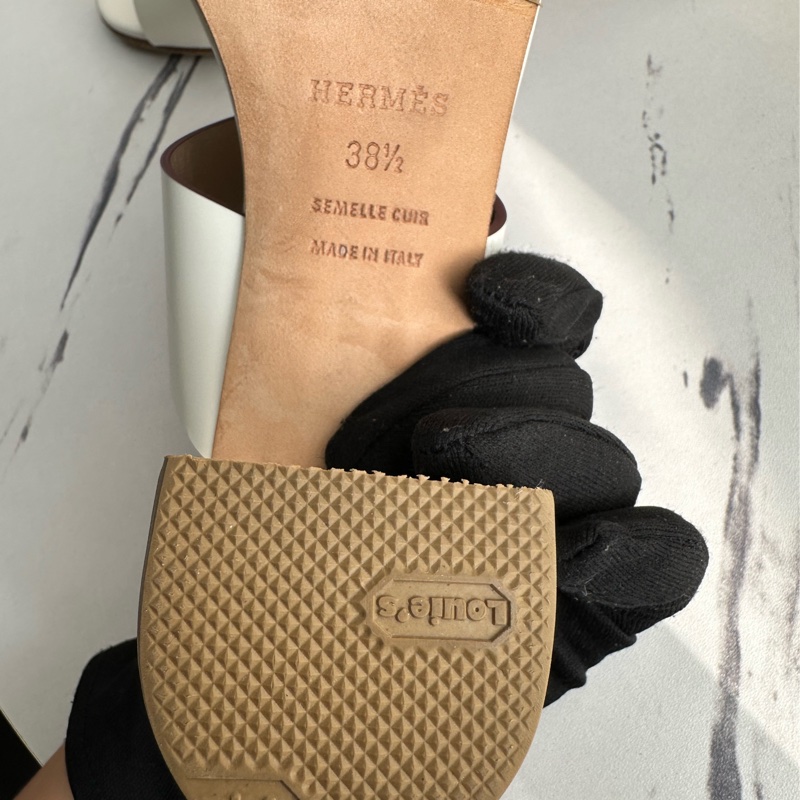 愛馬仕白色h粗跟拖鞋 氣質好看 還貼底-8