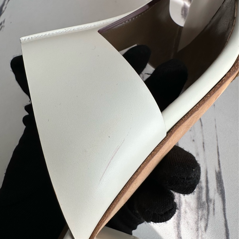 愛馬仕白色h粗跟拖鞋 氣質好看 還貼底-10