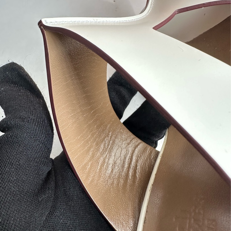 愛馬仕白色h粗跟拖鞋 氣質好看 還貼底-11