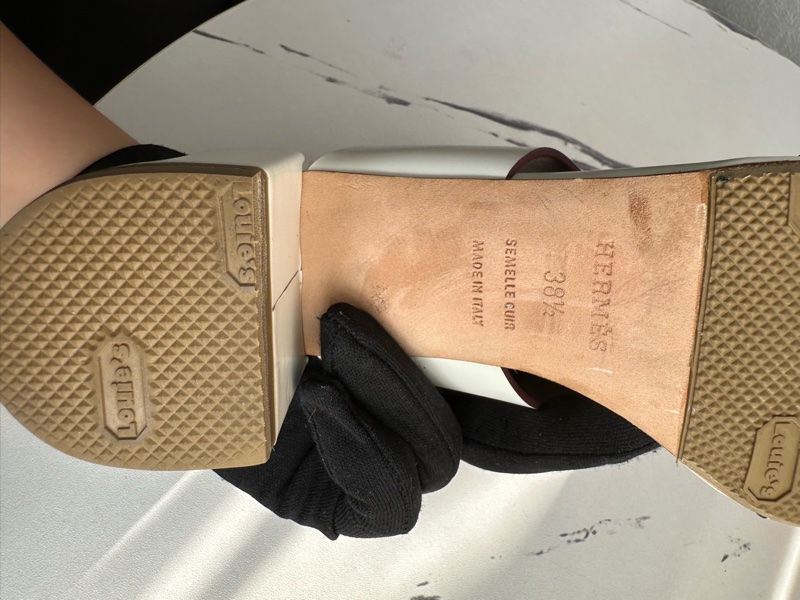 愛馬仕白色h粗跟拖鞋 氣質好看 還貼底-12