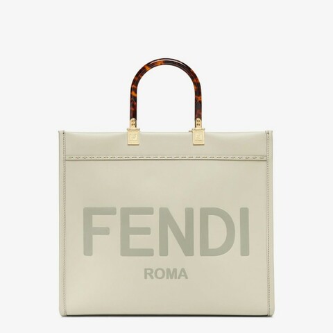 Fendi 中號 logo 白色 玳瑁手柄 tote 托特包 手提包