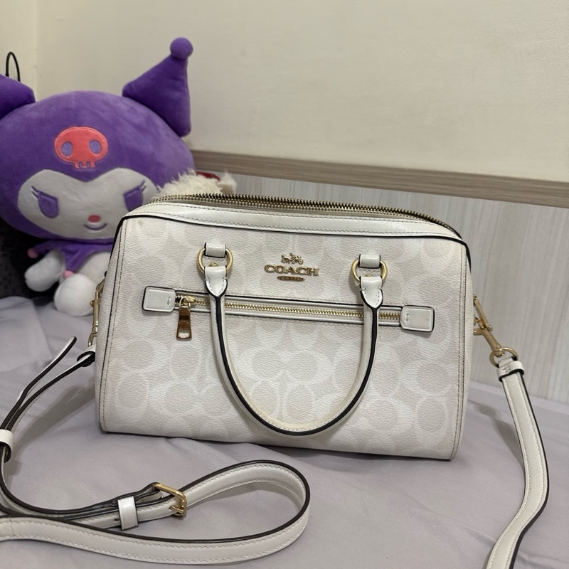 coach 老花波士頓白色手提/肩背兩用包-5