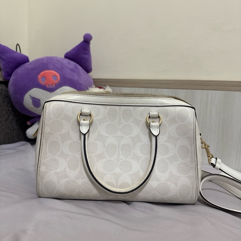 coach 老花波士頓白色手提/肩背兩用包-6