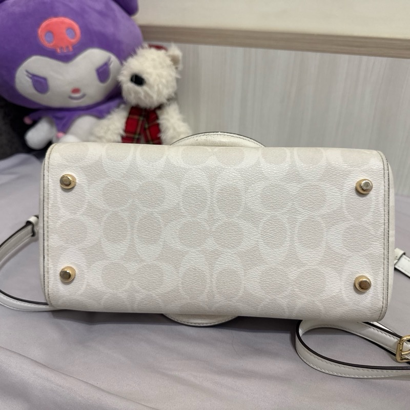coach 老花波士頓白色手提/肩背兩用包-7