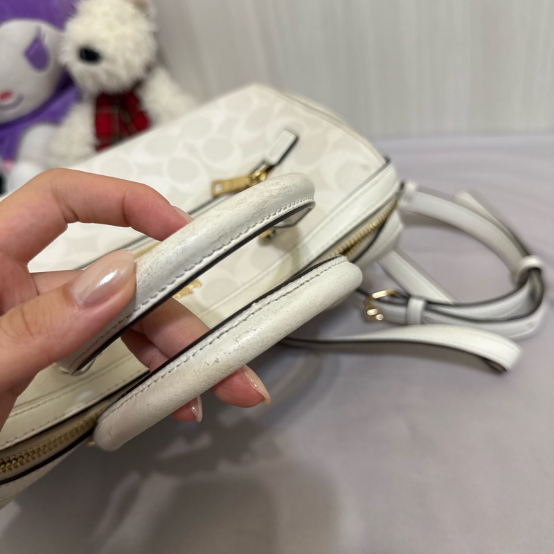 coach 老花波士頓白色手提/肩背兩用包-9