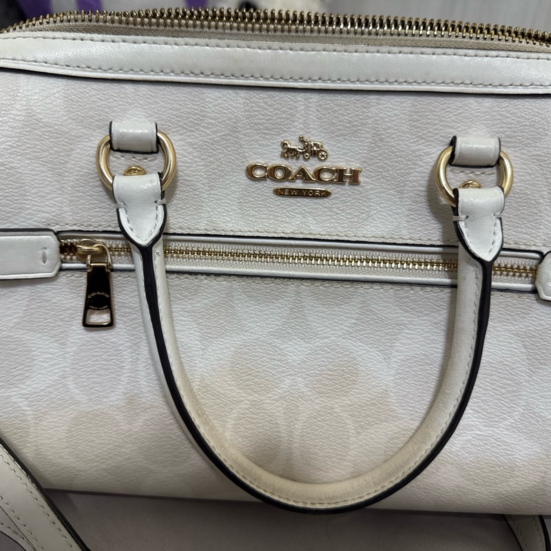 coach 老花波士頓白色手提/肩背兩用包-10