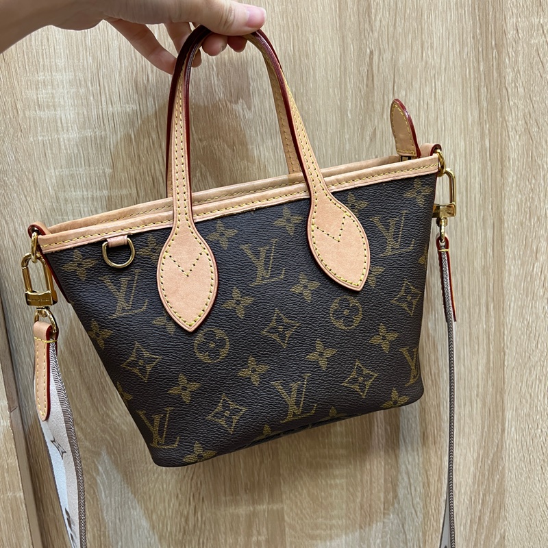 LV 原花金釦Neverfull BB手提斜背包M46705-0